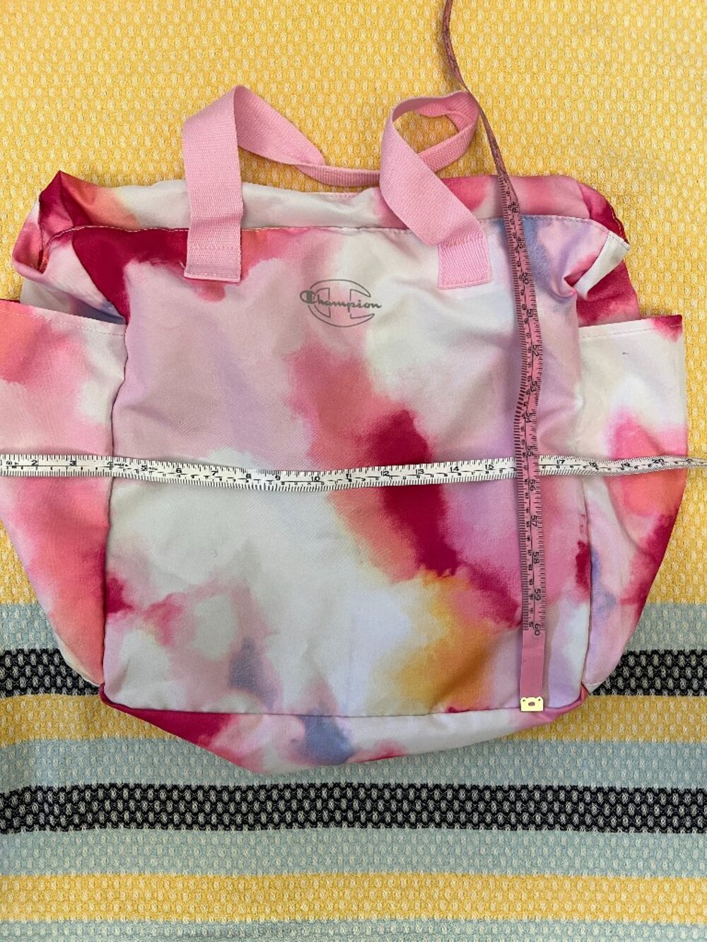 Champion Pink Watercolor Tie Dye Athletic Gym Tote Shoulder Bag Pockets
